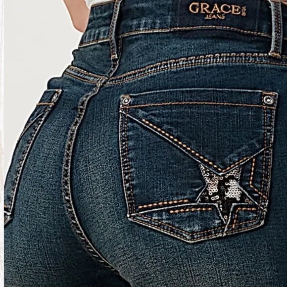 Grace in LA High Waist Star Sequins Flare Jeans 33 - Picture 9 of 9